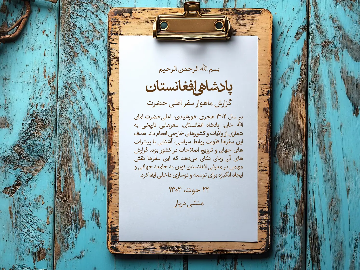 تحول گزارش‌دهی در افغانستان - یک مکتوب شبیه سازی شده در سال ۱۳۰۴ - صد سال پیش